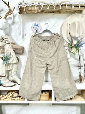 Linen wide leg cropped boho lounge pants w resort vacay shabby chic beach vibe